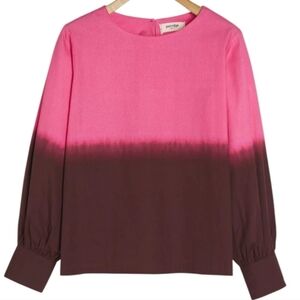 Anthropologie Porridge Dorothea Blouse Dainty Cottage Women M Retro Pink Dip Dye